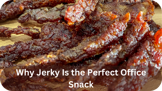 Beef jerky on a desk, a perfect office snack.